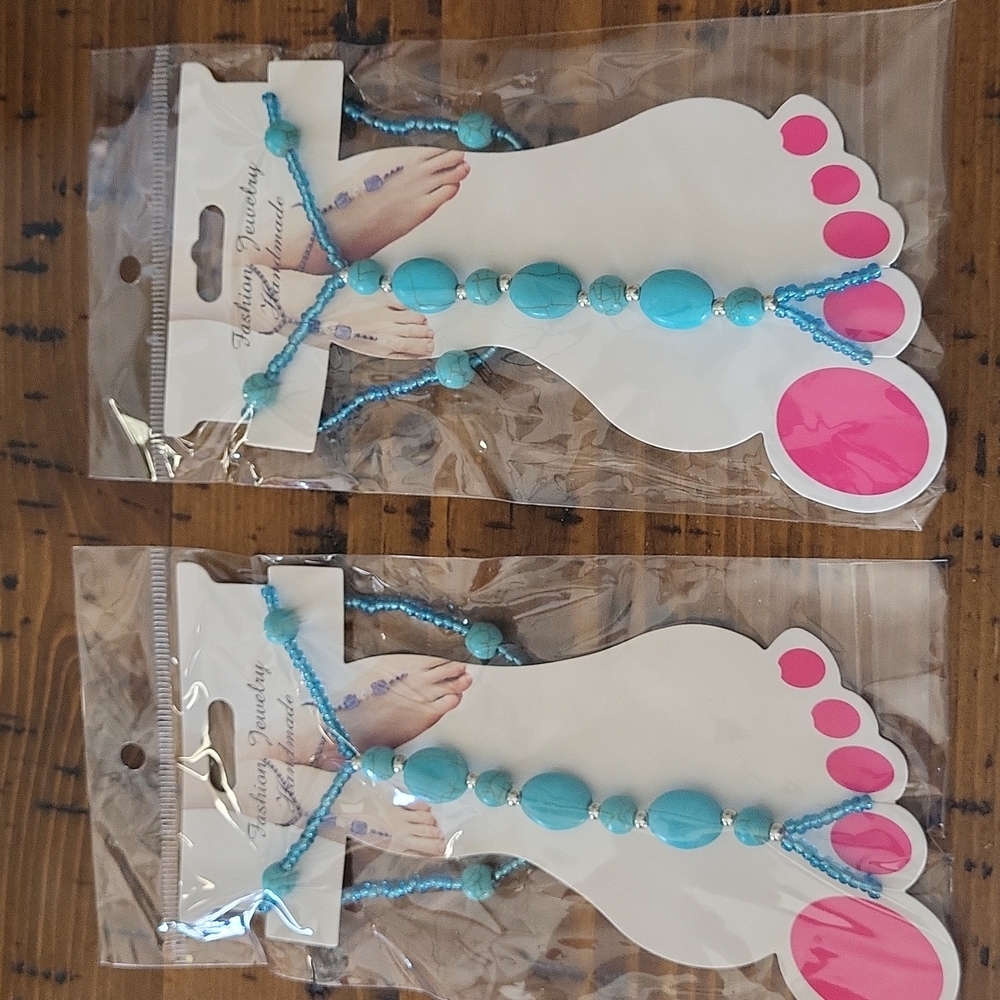 Faux turquoise barefoot sandal S/2